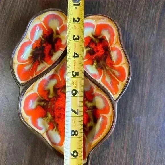 Vintage Treasure Craft 3 Compartment Candy Tray. Brown, Red, Gold. USA Made - Picture 4 of 5